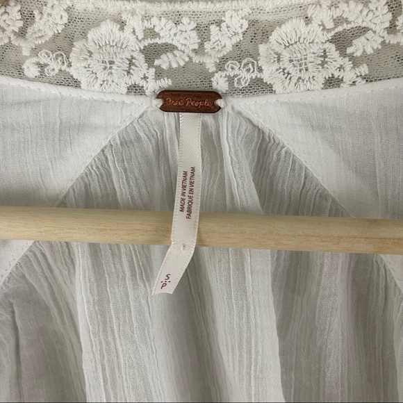 FREE PEOPLE White Lace Trim Lightweight Clemence Cottagecore Button Down Blouse - Picture 7 of 16